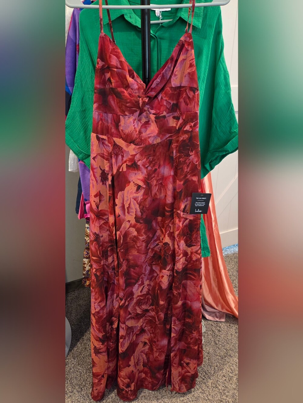 Lulu's Burgandy Red Floral Dress
